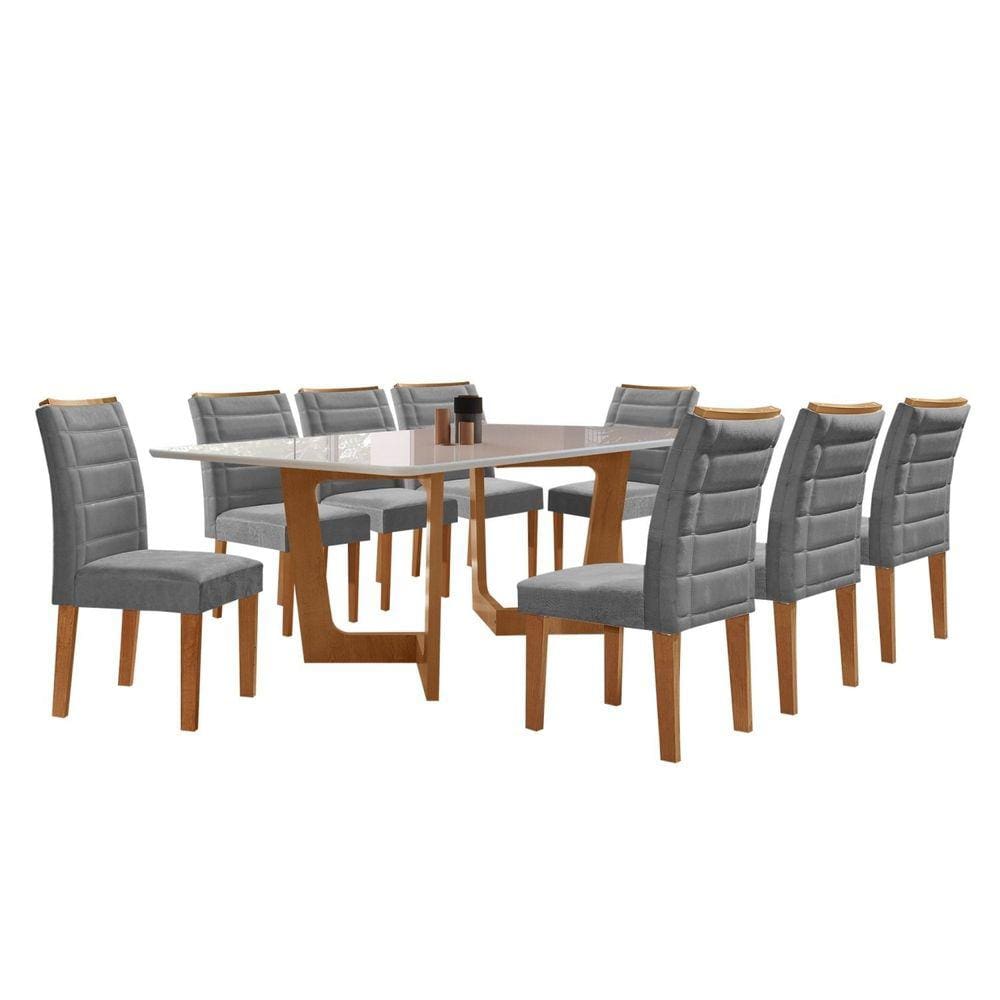 Conjunto Sala De Jantar Nápoles Tampo Vidro/MDF com 8 Cadeiras Luísa Smart  Plus Cel Móveis