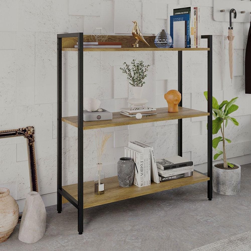Estante para Livros Industrial Aço Multiuso 3 Prateleiras 104cm Active Yescasa Mel