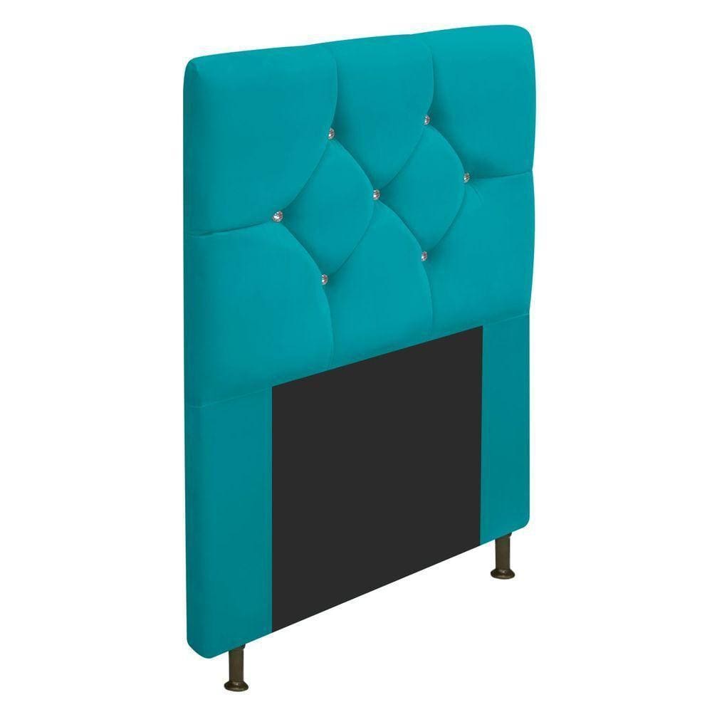 Cabeceira Solteiro França A05 C/ Strass 90 Cm Azul Turquesa