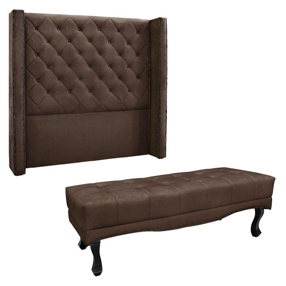 Kit Cabeceira E Calçadeira Queen 1,60M Marrom