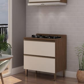 Balcão Para Cozinha 80cm 2 Gavetas Conecta GenialFlex Ébano/Off White
