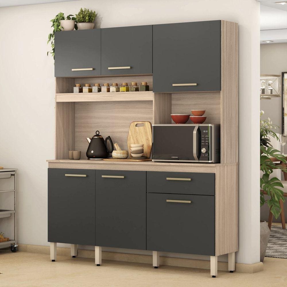 Cozinha Compacta 6 Portas 1 Gaveta Alamo Demóbile Avena/Grafito