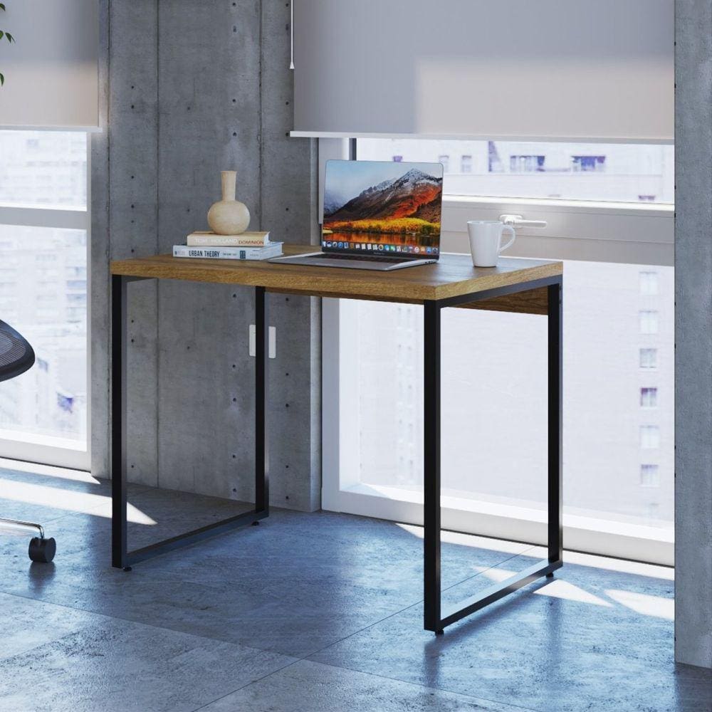 Mesa para Escritório Office Estilo Industrial 90cm Kuadra Compace Lamina Mel