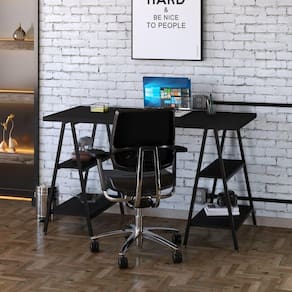 Escrivaninha Cavalete 135cm 4 Prateleiras Estilo Industrial Kuadra Compace Preto Onix