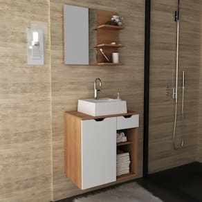 Gabinete para Banheiro com Espelheira e Cuba BN3619 Tecnomobili Amêndoa/Branco