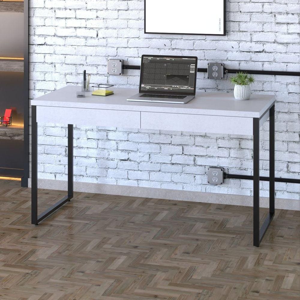 Mesa para Escritório 135cm 2 Gavetas Kuadra Compace Branco Chess