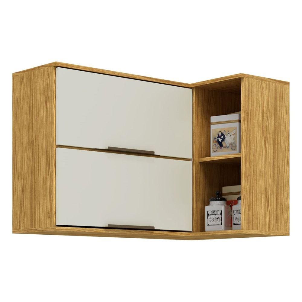 Armário Aéreo de Canto Modulado 2 Portas Basculante 2 Nichos Verace Espresso Móveis Marrocos/Off-White