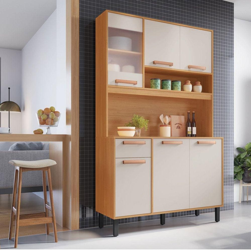Cozinha Compacta 6 Portas 1 Gavetas 2 Nichos Nápoles Itatiaia Cinamomo/Off White