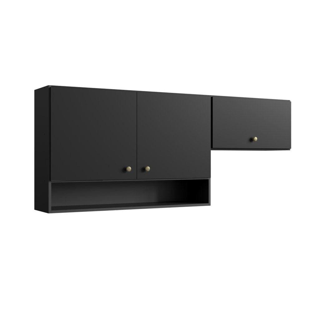 Armário Aéreo de Cozinha 3 Portas Atena Gralar Preto Onix