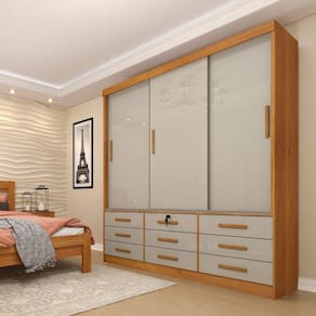Guarda Roupa Casal 3 Portas 9 Gavetas Chicago Tcil Móveis Cinamomo/Off White