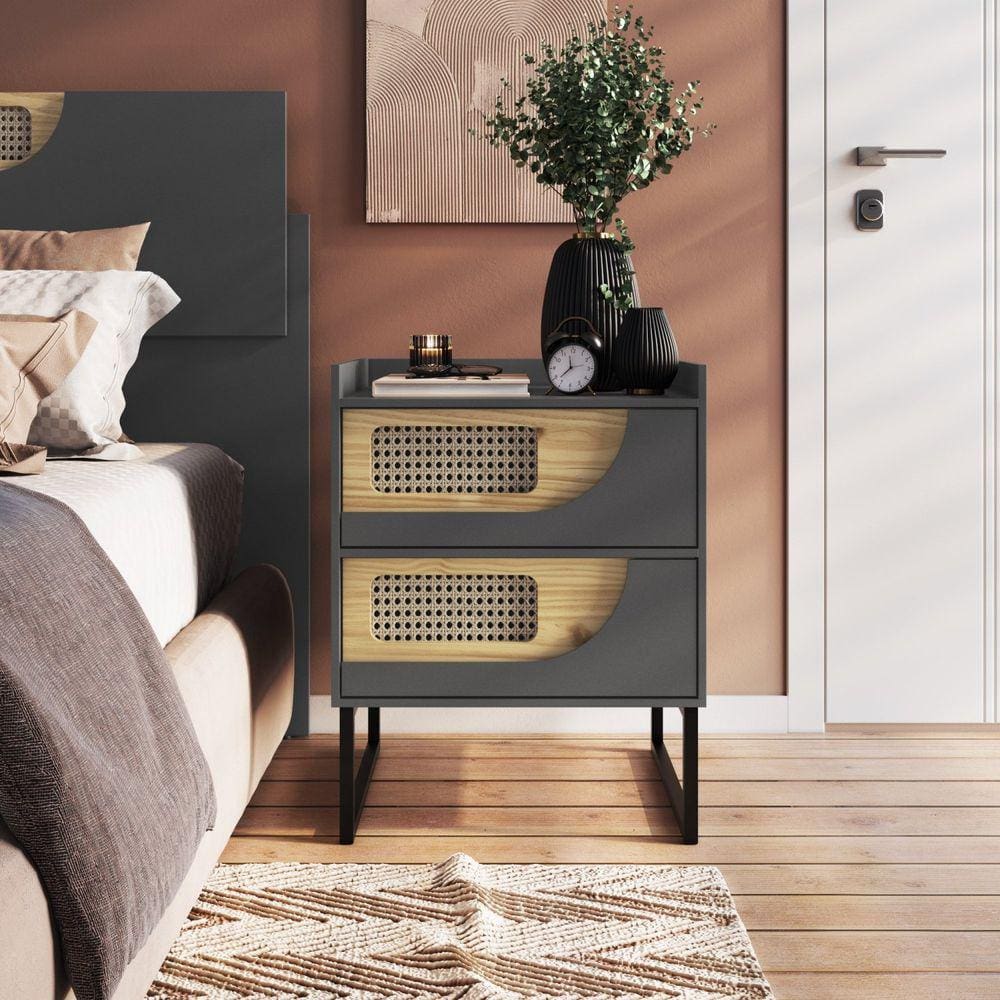 Mesa de Cabeceira 2 Gavetas Apolo Grafite