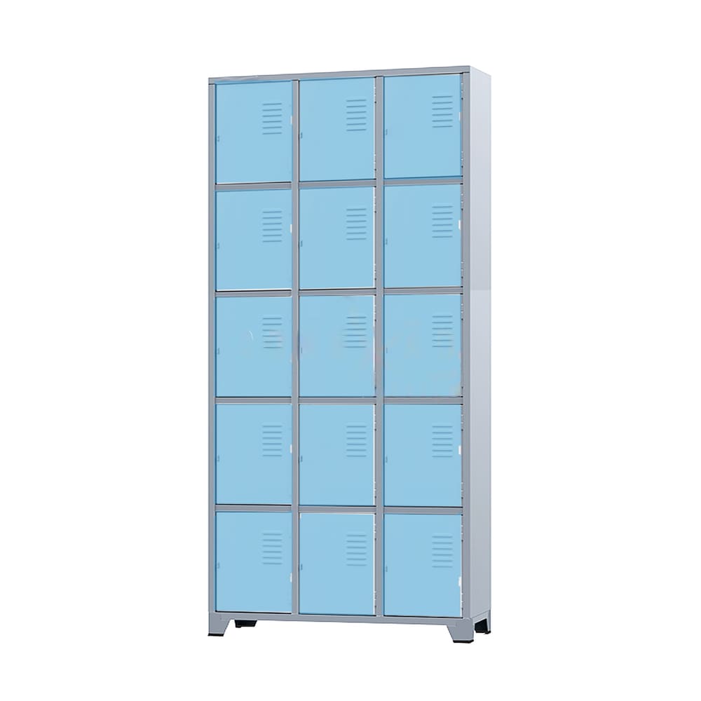 Armário Roupeiro De Aço 15 Portas Para Vestiário Academia Locker Azul Claro