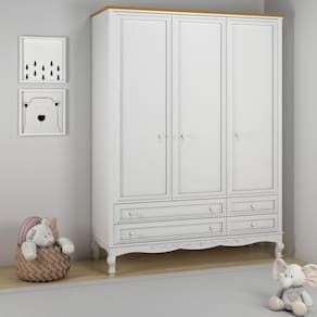 Guarda Roupa Infantil 3 Portas 4 Gavetas Versailles Timber Branco