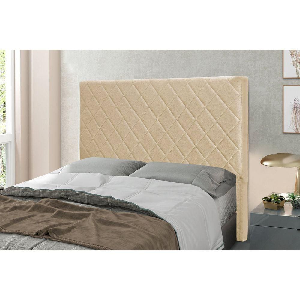 Cabeceira Solteiro 90cm Linho Rústico Esmeralda Spezzia Decor Dourado