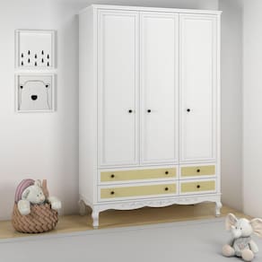 Guarda Roupa Infantil 3 Portas 4 Gavetas Versailles Plus Timber Branco