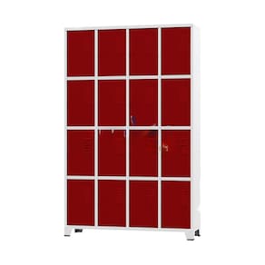Armário Roupeiro De Aço Para Vestiário 16 Portas Locker Vermelho