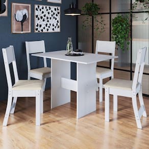 Conjunto Sala de Jantar 1 Mesa 4 Cadeiras Viena Indekes Branco/Linho