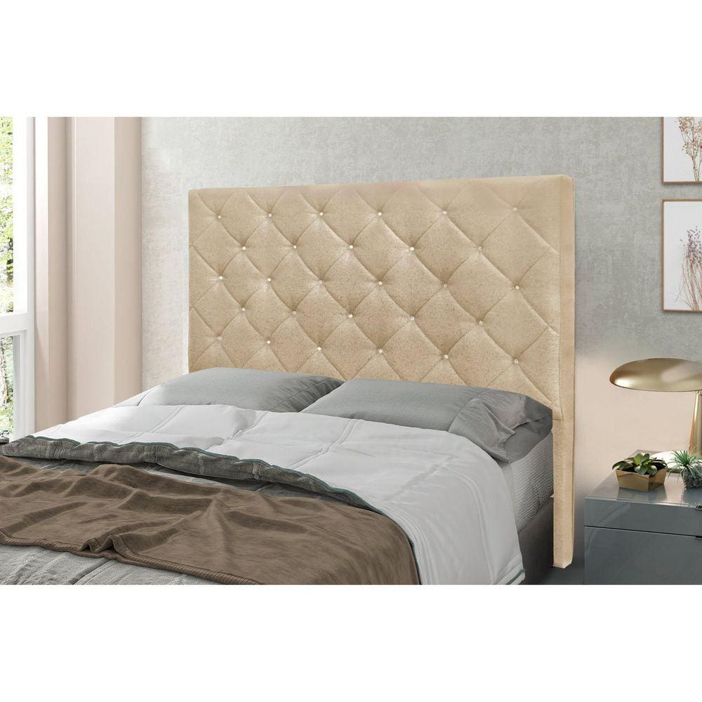 Cabeceira Queen 160cm Linho Rústico Tânia Spezzia Decor Dourado
