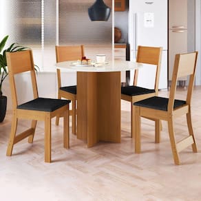 Conjunto Sala de Jantar 1 Mesa 4 Cadeiras Malta Indekes Freijó/Off White/Preto