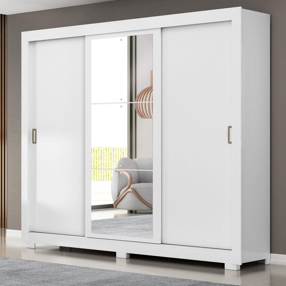 Guarda Roupa 3 Portas 4 Gavetas Com Espelho Com Pés Serenity Yescasa Branco