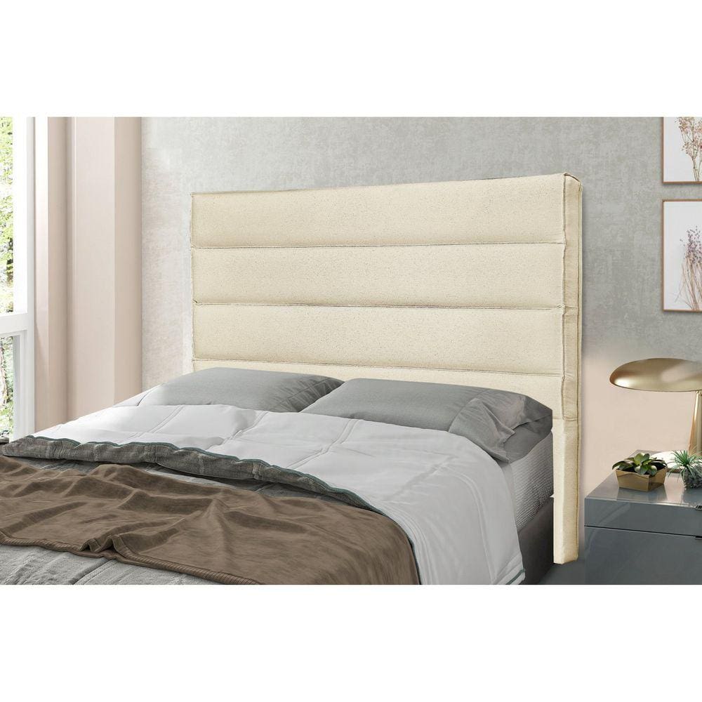 Cabeceira Solteiro 90cm Linho Rústico La Italiana Spezzia Decor Pérola