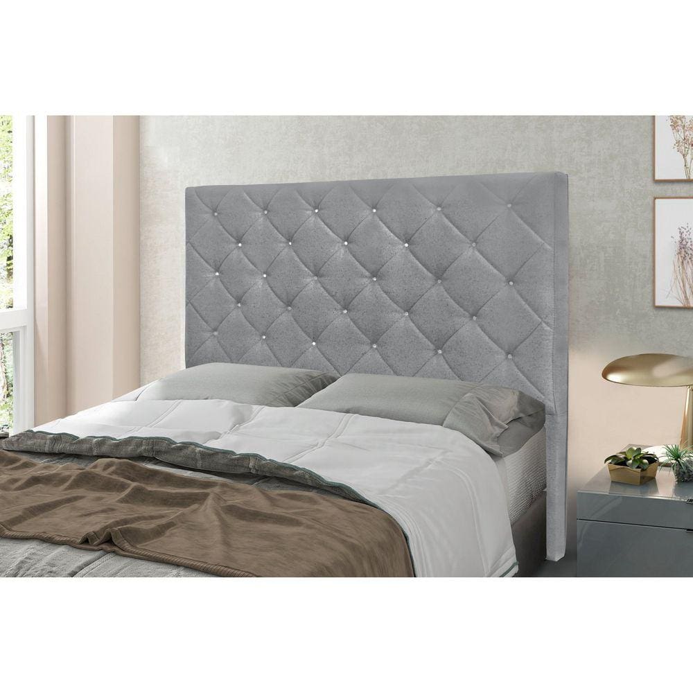 Cabeceira Solteiro 90cm Linho Rústico Tânia Spezzia Decor Cinza