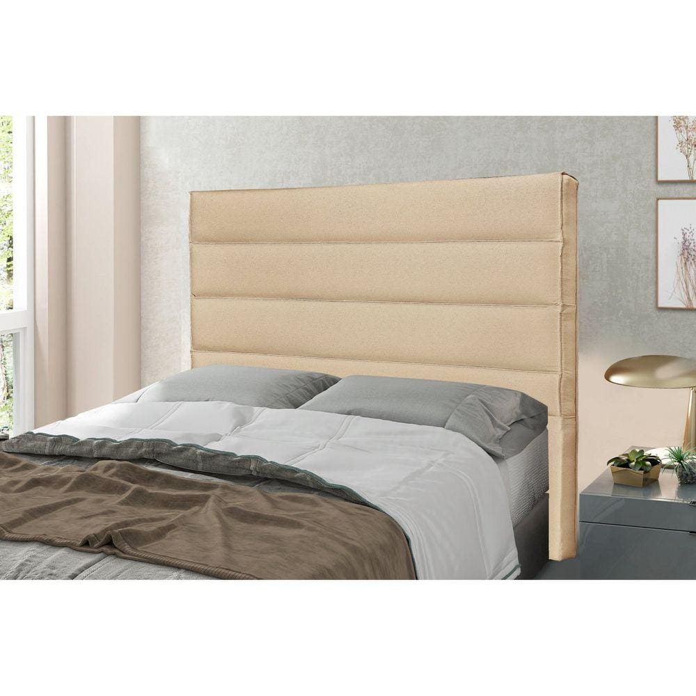 Cabeceira King 195cm Linho Rústico La Italiana Spezzia Decor Dourado