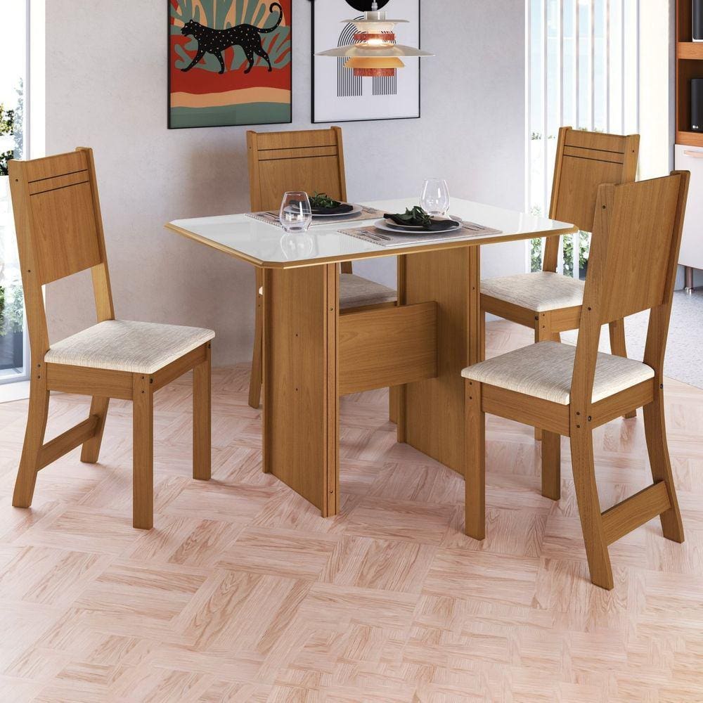Conjunto de Sala de Jantar 4 Cadeiras Atenas Indekes Freijó/Off White