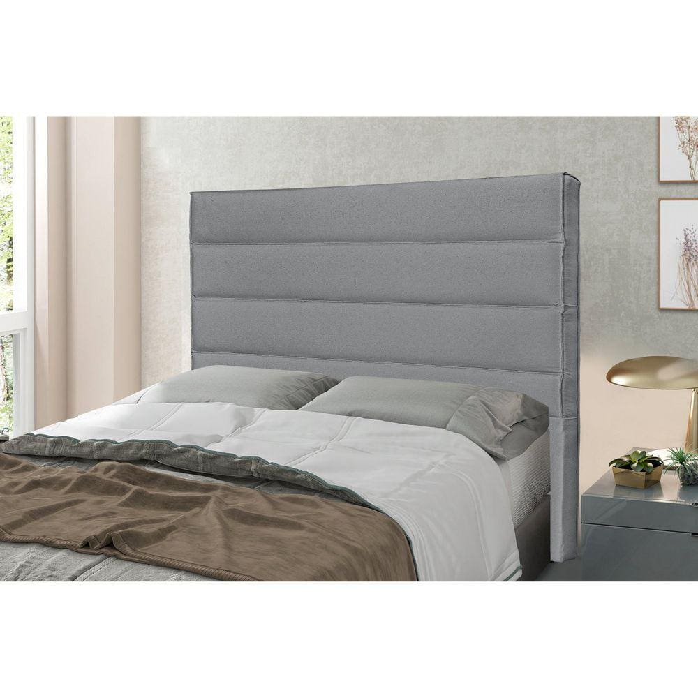 Cabeceira King 195cm Linho Rústico La Italiana Spezzia Decor Cinza