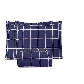 Cobre Leito King Essencialle Estampado 150 Fios 3 Peças - Grid Azul Marinho