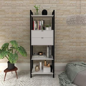 Estante 4 Prateleiras 2 Gavetas Haia Yescasa Preto/Branco