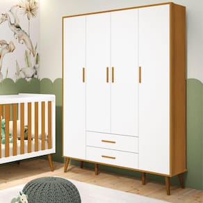 Guarda Roupa de Bebê 4 Portas 2 Gavetas Isis Móveis Reller Branco/Savana