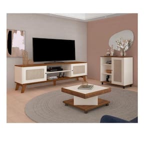 Sala de Estar Completa Rack para TV até 60 Polegadas Buffet e Mesa de Centro Memphis Saara Artely Pinho/Off White