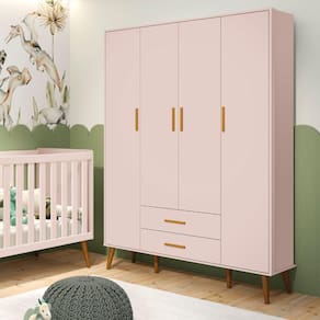 Guarda Roupa de Bebê 4 Portas 2 Gavetas Isis Móveis Reller Rosa