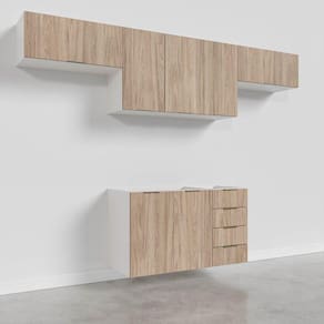 Cozinha Modulada 4 Peças sem Tampo 3 Aéreos 5 Portas e 1 Balcão Ipanema CabeCasa MadeiraMadeira Acácia/Branco