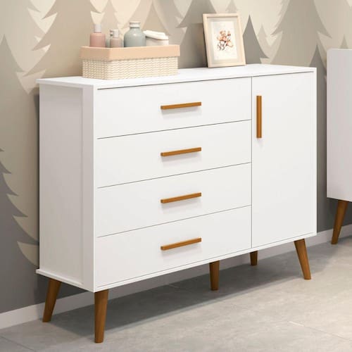 imagem-Cômoda Sapateira 4 Gavetas 1 Porta Isis Móveis Reller Branco