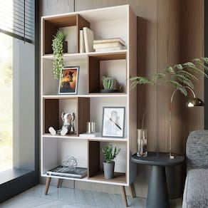 Estante para Livros Retrô com 4 Nichos Removíveis 180cmx90cm Atlas Yescasa Branco/Freijó