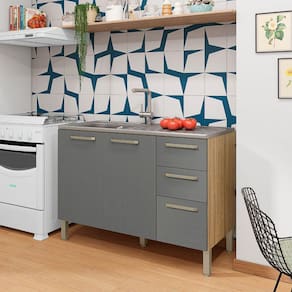 Balcão 120cm 3 Portas 2 Gavetas Versalhes Freijó/Gris