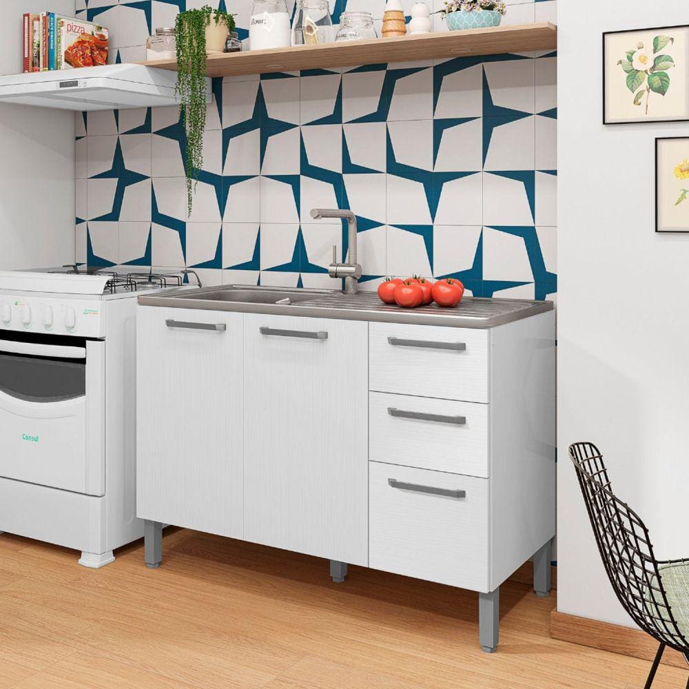 Balcão 120cm 3 Portas 2 Gavetas Versalhes Branco/Supremo