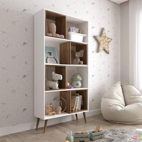 Estante Infantil com 4 Nichos Magic Yescasa Branco/Amadeirado Montana/Perfect Wood