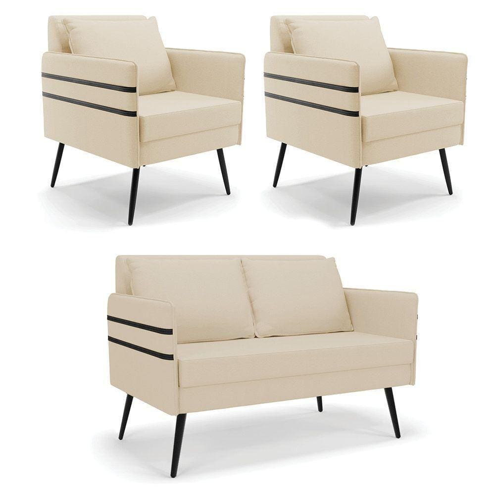 Kit 01 Namoradeira E 02 Poltronas Linho Bege A19