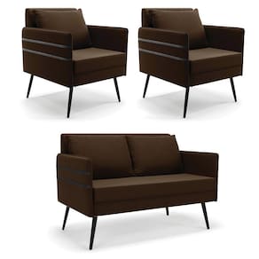 Kit 01 Namoradeira E 02 Poltronas Suede Marrom
