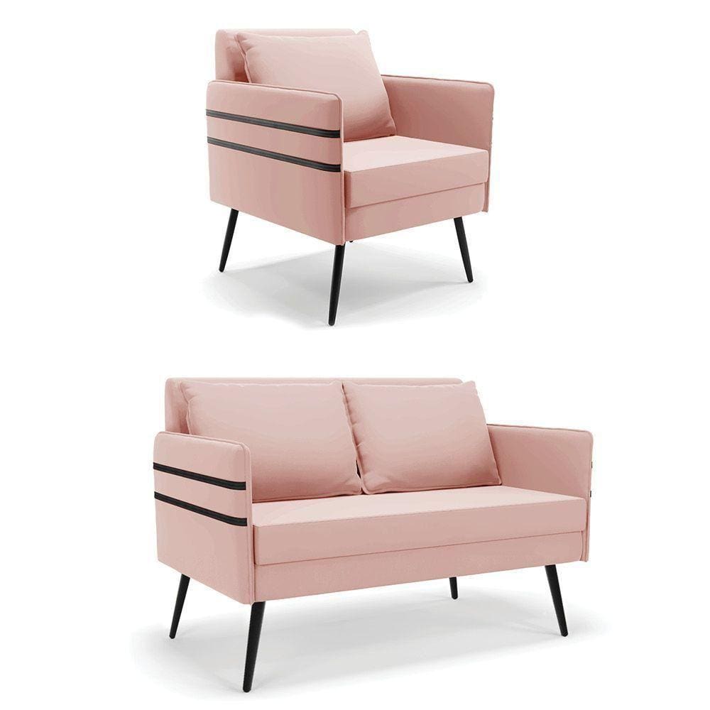 Kit 01 Namoradeira 02 Lugares E 01 Poltrona Rosê De Ferro