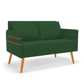 Namoradeira 02 Lugares Mari Veludo Verde Pés Palito Castanho