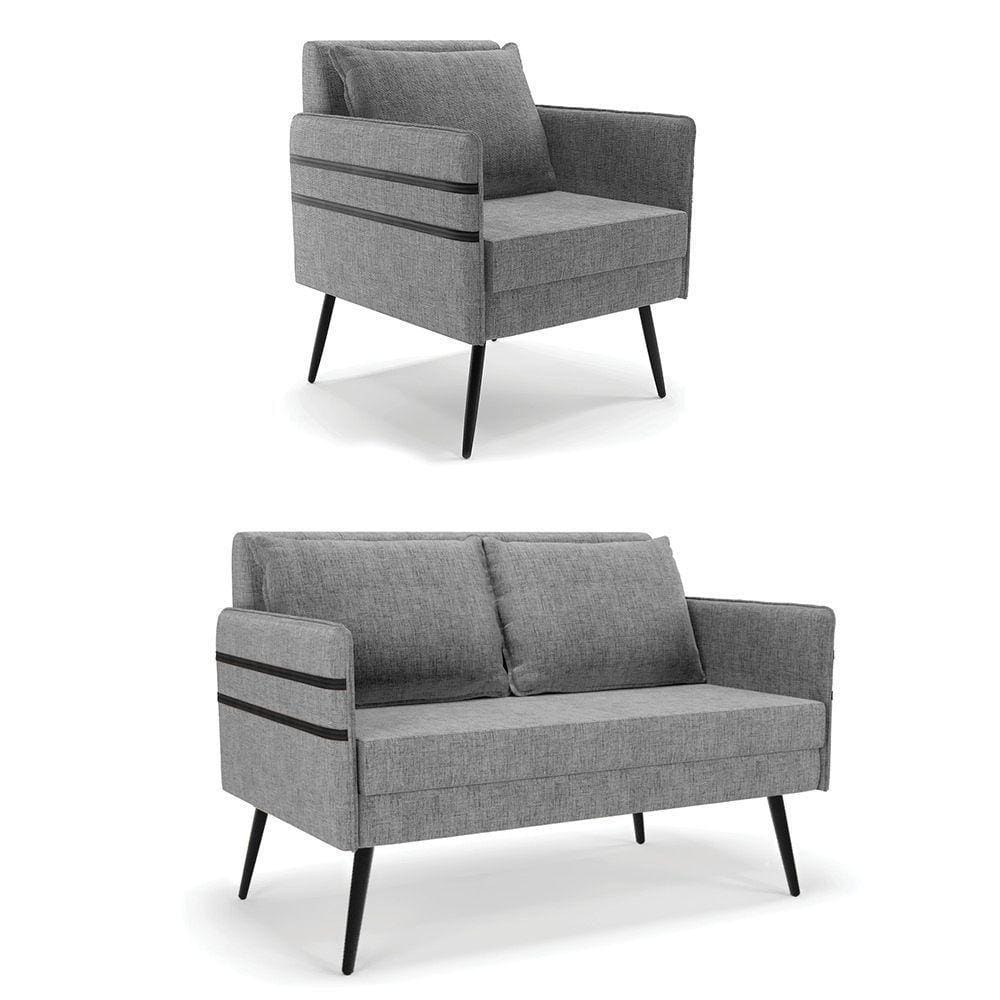 Kit 01 Namoradeira E 01 Poltrona Linho Grafite A26