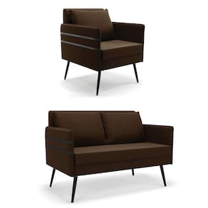 Kit 01 Namoradeira E 01 Poltrona Suede Marrom