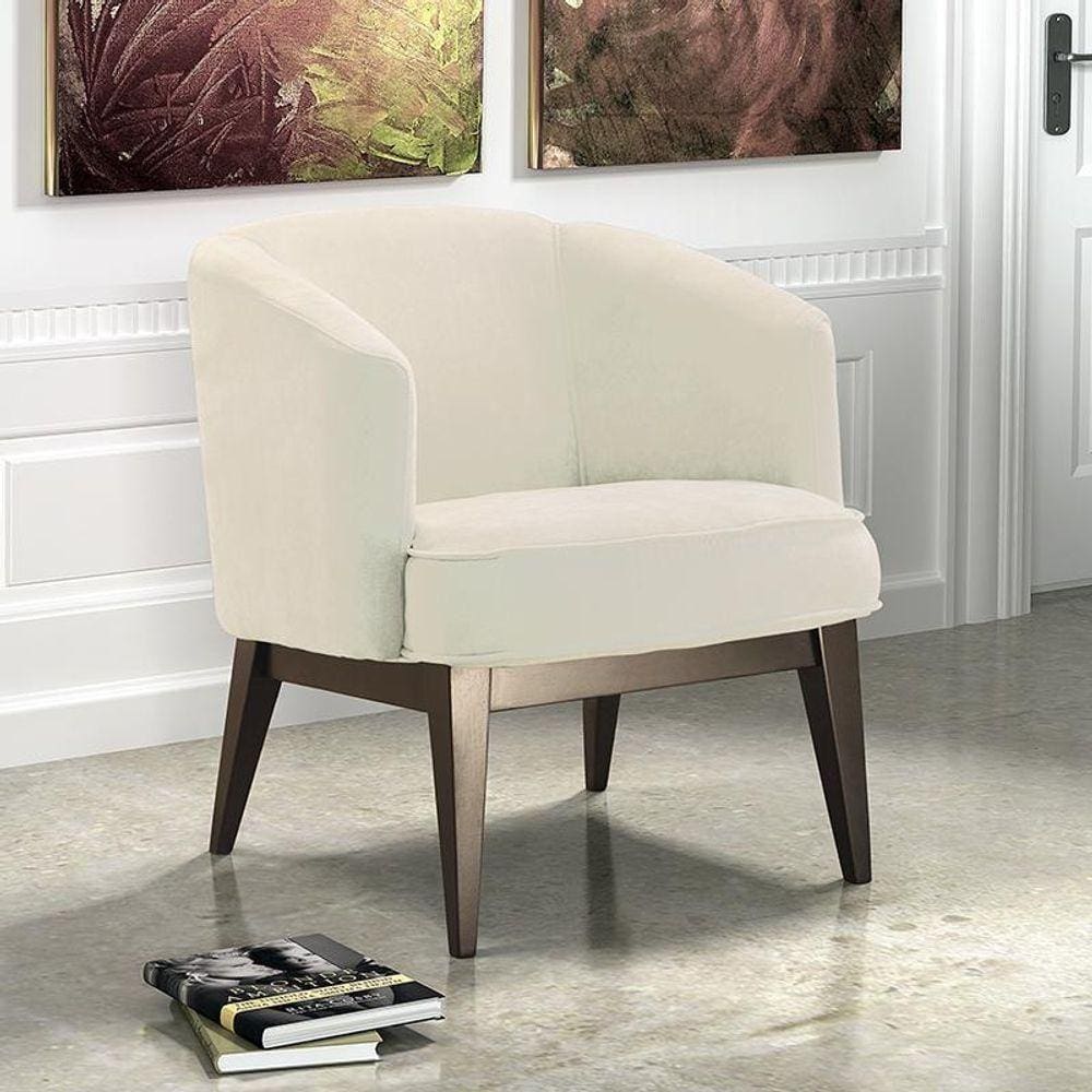 Poltrona Vivara Em Veludo De Madeira Bege Claro Bege Claro