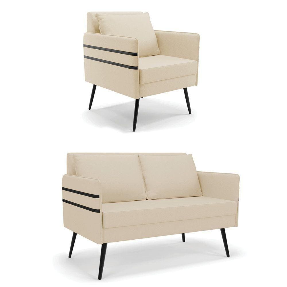 Kit 01 Namoradeira E 01 Poltrona Linho Bege A19