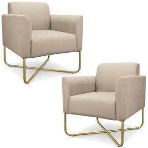Kit 2 Poltronas Isabella Base X Suede Bege dourado