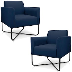 Kit 2 Poltronas Isabella Base X Suede Azul Marinho preto